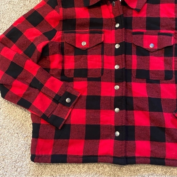 Lucky Brand Sherpa Lined Buffalo Plaid Button Down Jacket Small NEW Red Black - Picture 2 of 10